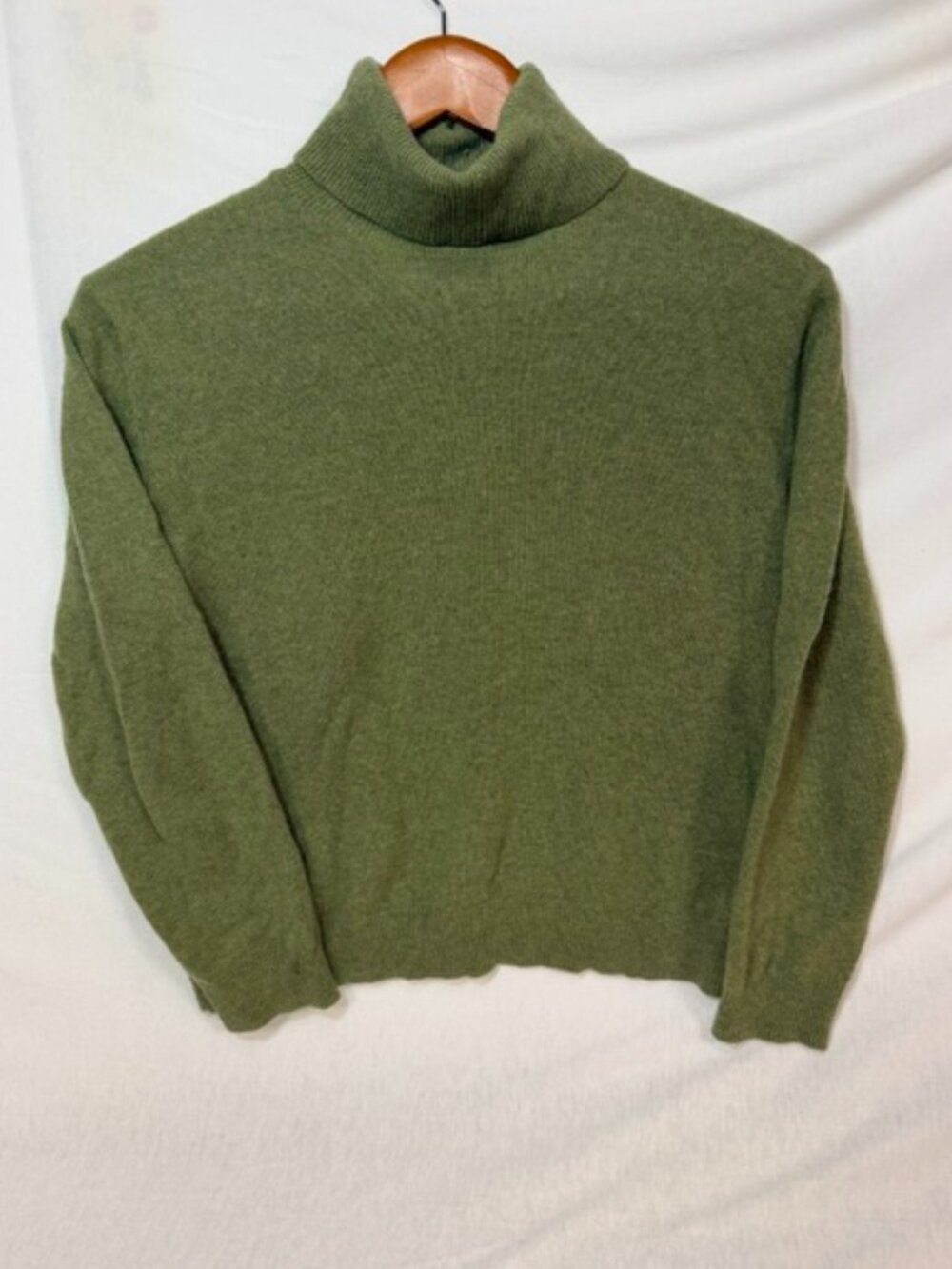 Griffen 100% Cashmere Turtleneck Sweater Petite Medium PM Olive Green Vintage